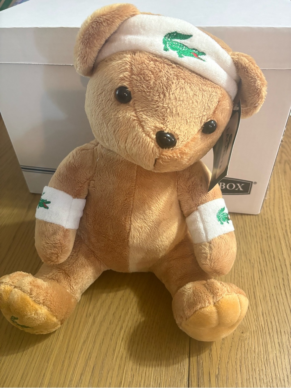 Lacoste Brown Plush Teddy Bear with White Headband and Wristbands